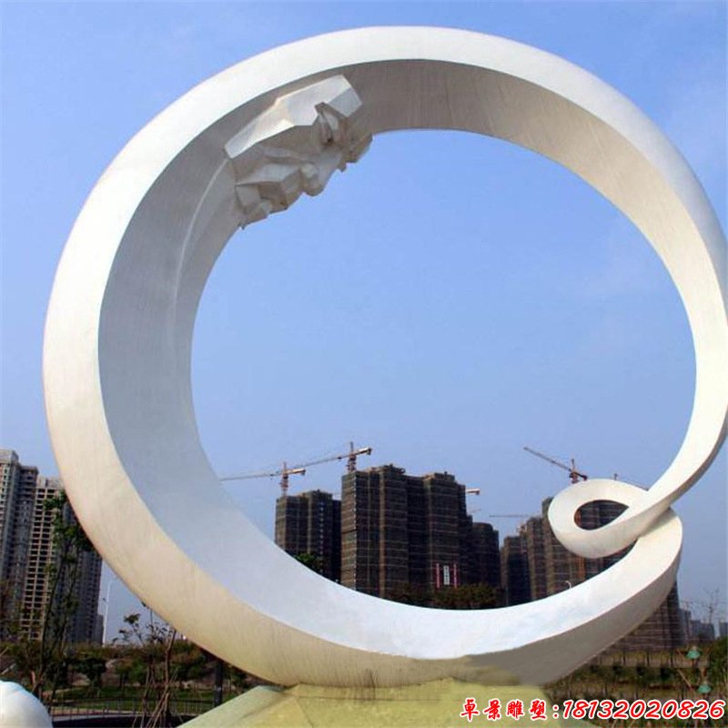 城市不銹鋼抽象圓環(huán)人頭雕塑