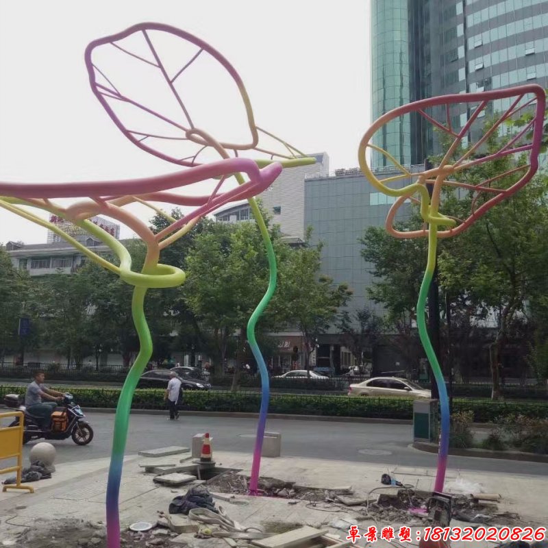 城市街邊不銹鋼抽象葉子傘造型雕塑