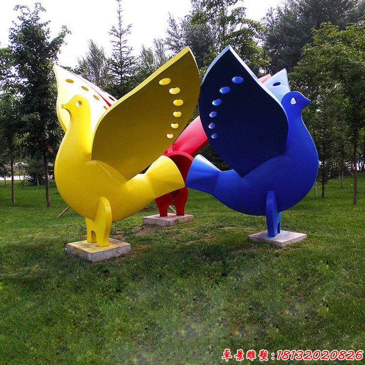 公園不銹鋼抽象彩色飛鴿雕塑