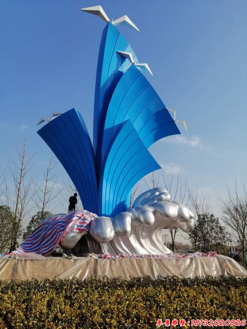 公園不銹鋼抽象海浪海鷗雕塑