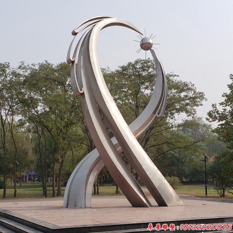 公園不銹鋼抽象雙鳳頂球雕塑