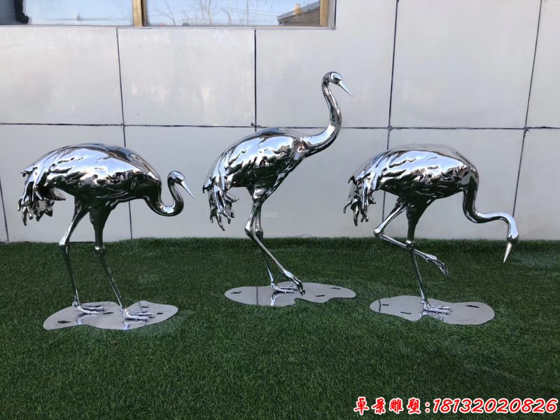 公園不銹鋼鏡面丹頂鶴雕塑（3）