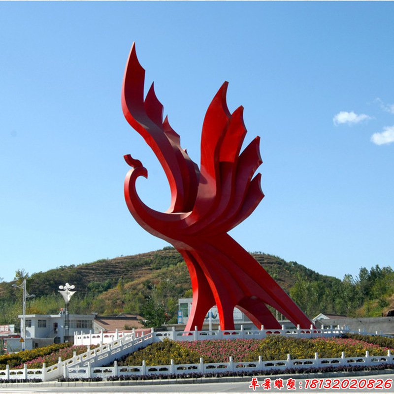 廣場不銹鋼抽象鳳凰展翅雕塑
