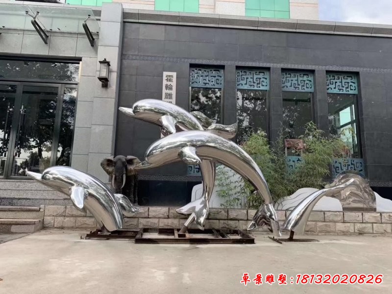 商場(chǎng)門口跳躍海豚不銹鋼