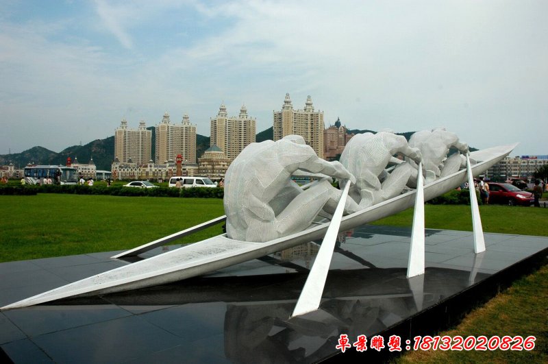 不銹鋼劃船抽象人物雕塑