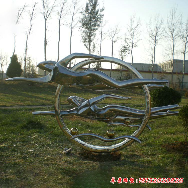 不銹鋼抽象游泳運(yùn)動(dòng)人物雕塑