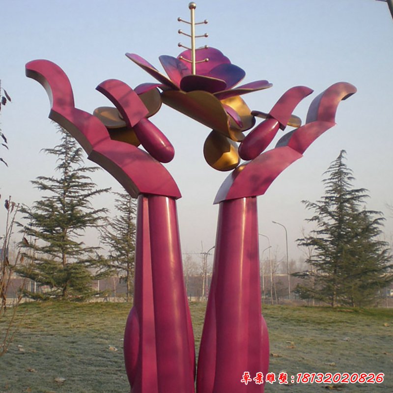 不銹鋼手托太陽花  公園景觀雕塑