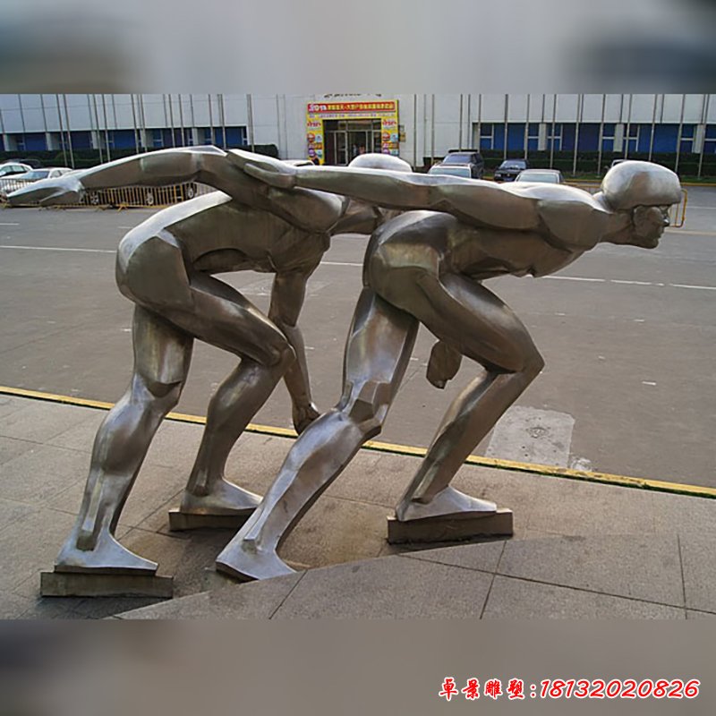 不銹鋼滑冰雕塑，不銹鋼運(yùn)動雕塑