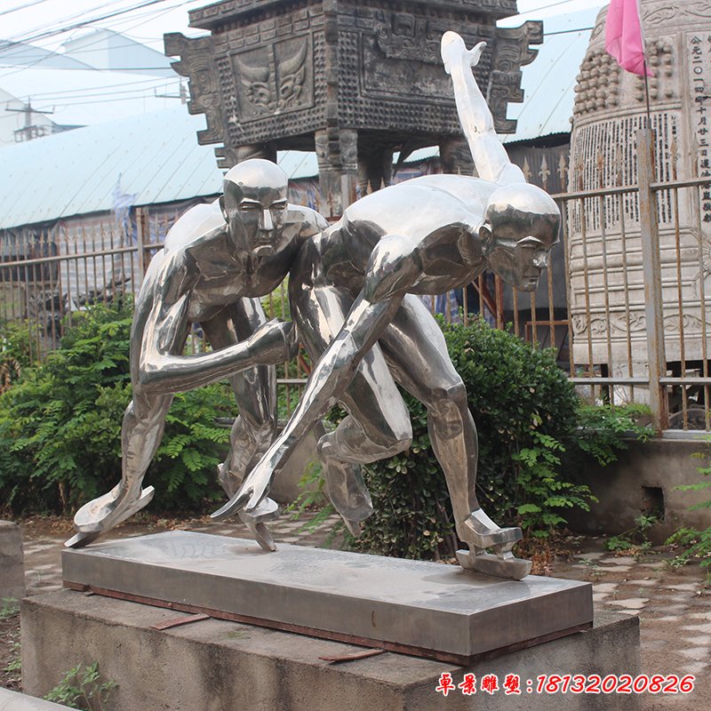 不銹鋼滑冰雕塑，公園運(yùn)動不銹鋼雕塑