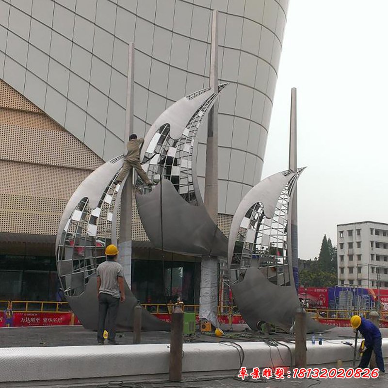 不銹鋼乘風破浪雕塑，不銹鋼帆船雕塑 (4)