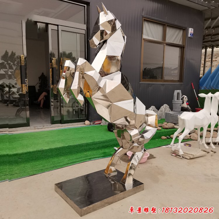 不銹鋼幾何抽象馬雕塑 (3)
