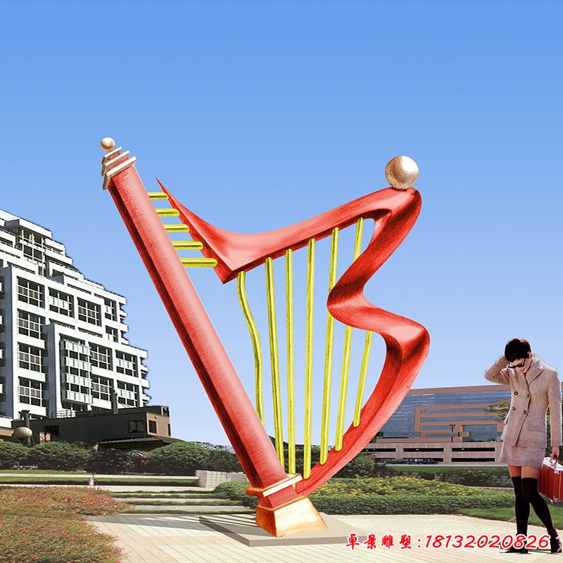 不銹鋼豎琴雕塑，廣場(chǎng)豎琴不銹鋼雕塑 (2)