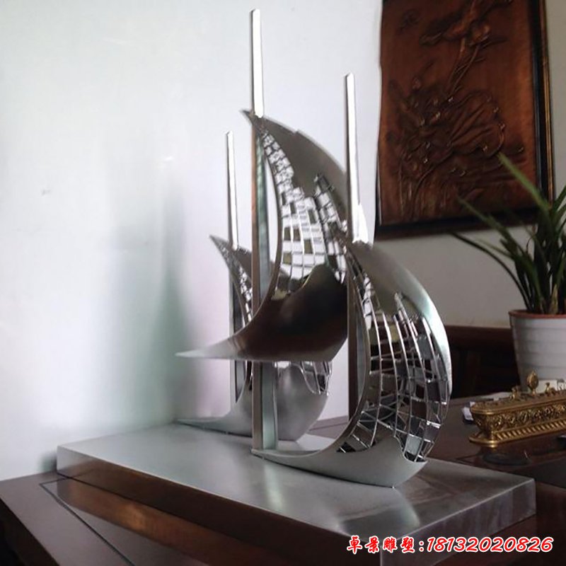 不銹鋼乘風(fēng)破浪雕塑，不銹鋼帆船雕塑 (5)