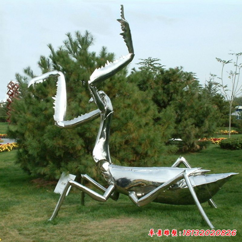 動(dòng)物不銹鋼螳螂雕塑公園不銹鋼昆蟲(chóng)擺件