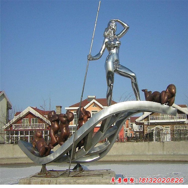 不銹鋼劃船景觀雕塑