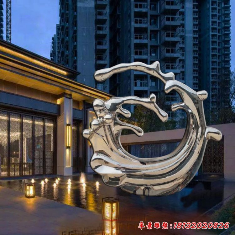 售樓款不銹鋼抽象浪花雕塑 (1)