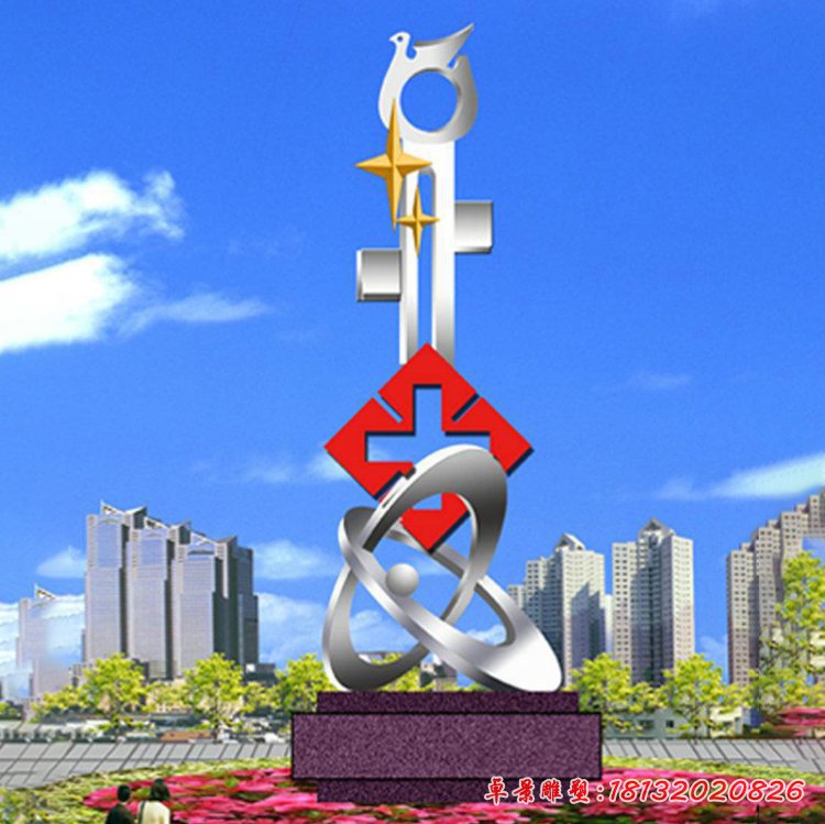 不銹鋼紅十字和平鴿雕塑，醫(yī)院不銹鋼雕塑 (2)