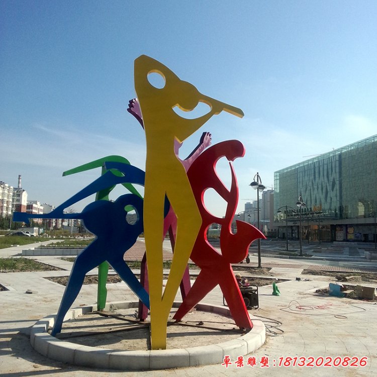 廣場(chǎng)演奏雕塑，不銹鋼抽象人物雕塑 (9)