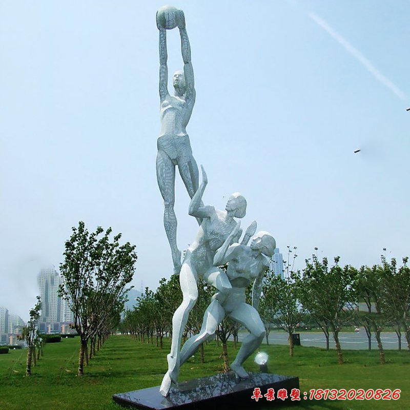 不銹鋼打籃球雕塑，公園不銹鋼人物雕塑