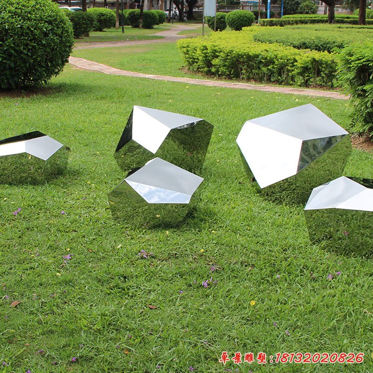 公園不銹鋼幾何石塊雕塑 (2)