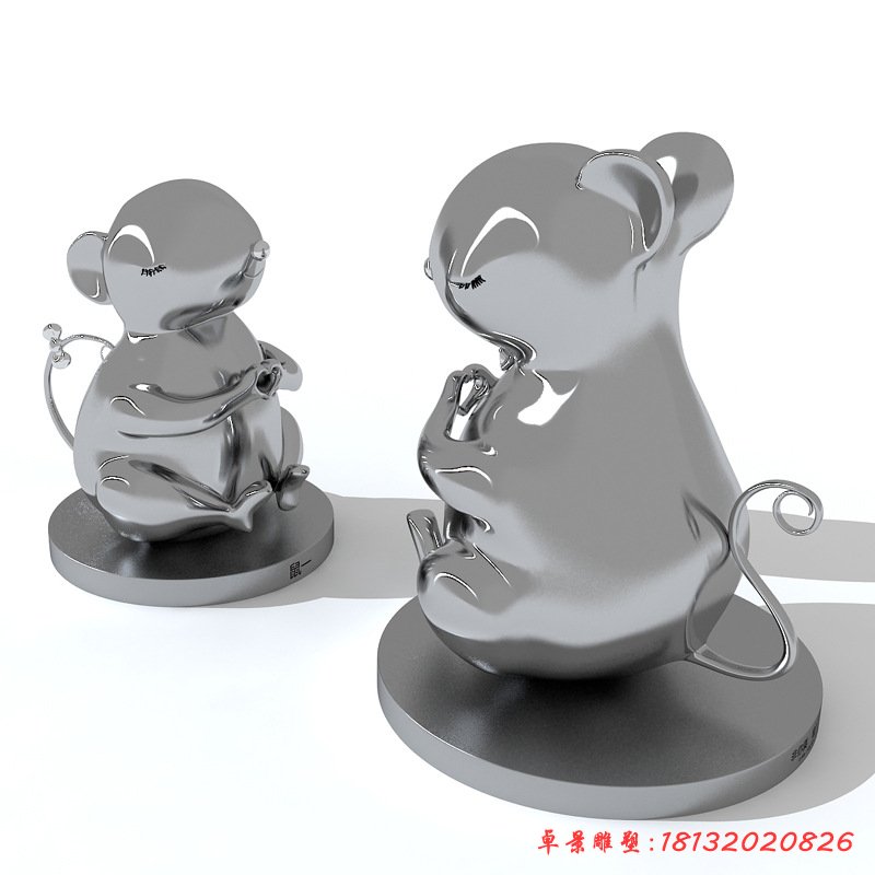 不銹鋼鏡面老鼠雕塑 (2)