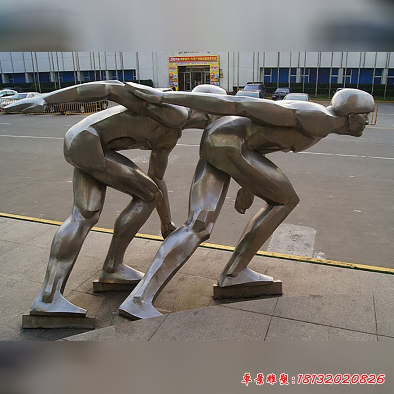 不銹鋼滑冰雕塑，不銹鋼運(yùn)動雕塑