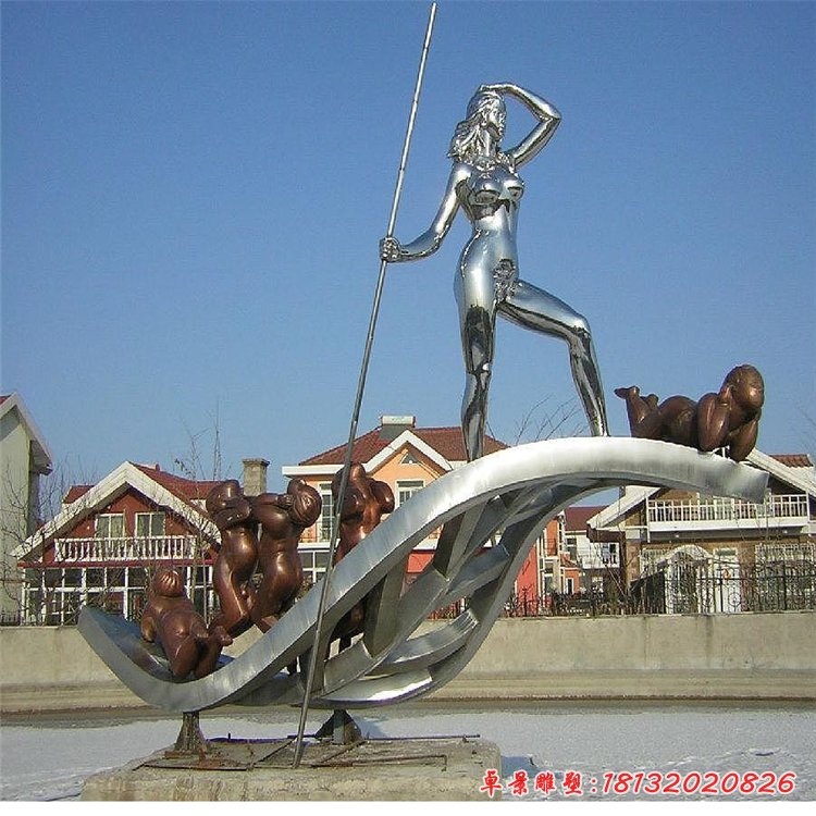 不銹鋼劃船景觀雕塑
