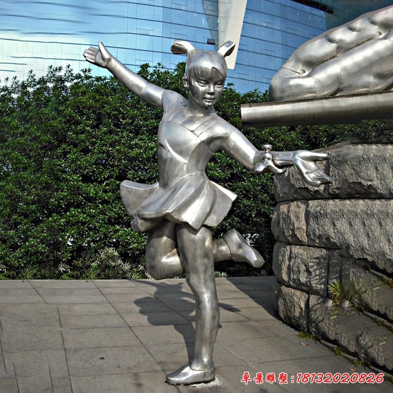 踢毽子的女孩雕塑，不銹鋼人物雕塑(1)