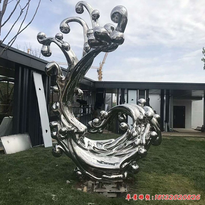鏡面不銹鋼抽象浪花雕塑 (4)