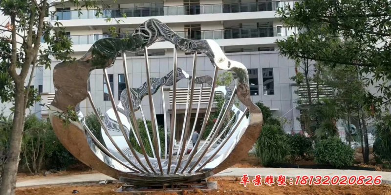 不銹鋼鏤空扇貝雕塑 (3)