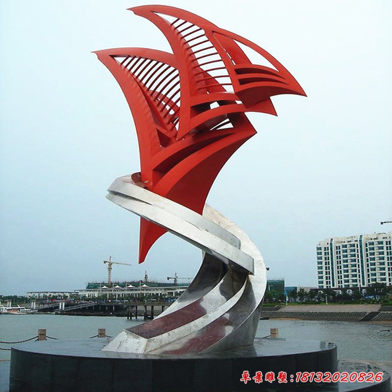不銹鋼抽象帆船雕塑 海邊景觀雕塑