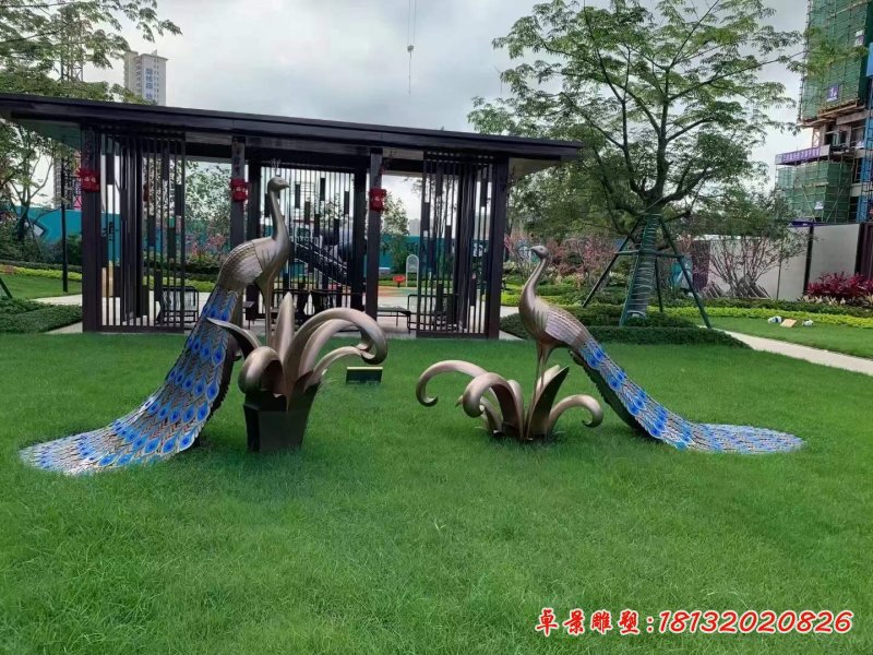不銹鋼孔雀動物雕塑 (1)