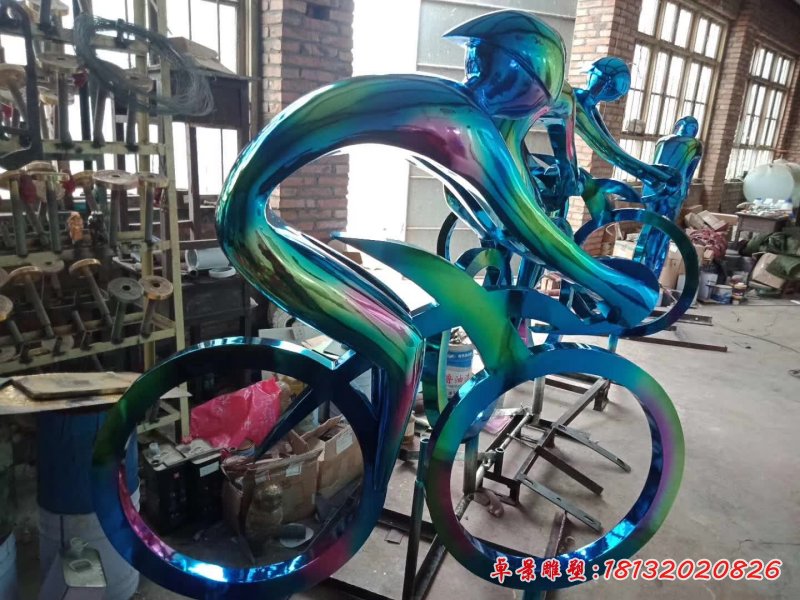 不銹鋼抽象騎車人物雕塑 (3)