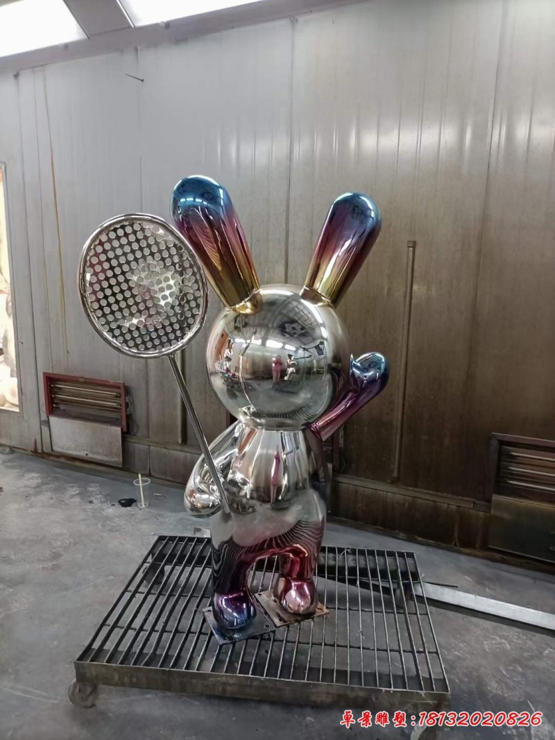 不銹鋼抽象卡通兔子雕塑