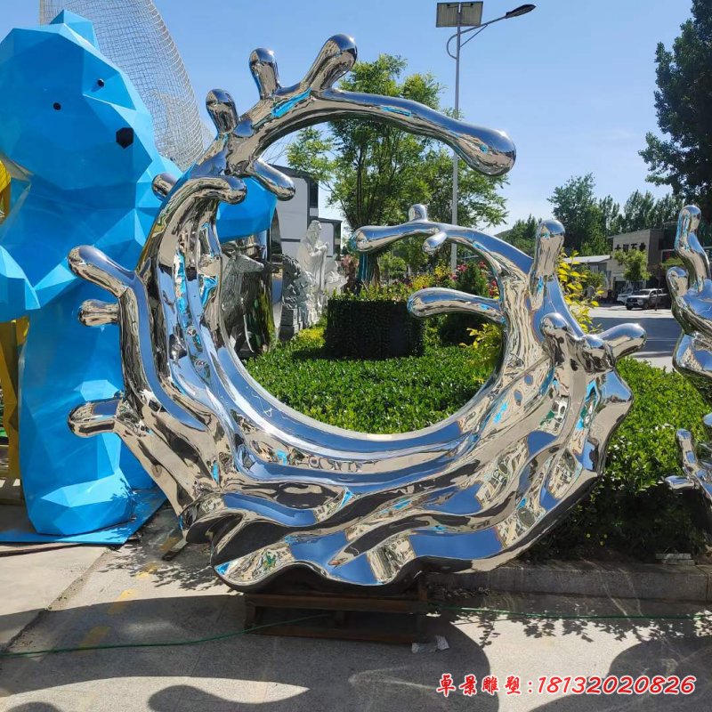 不銹鋼鏡面海浪浪花雕塑2