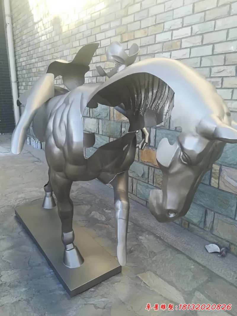 不銹鋼抽象騎馬人物雕塑