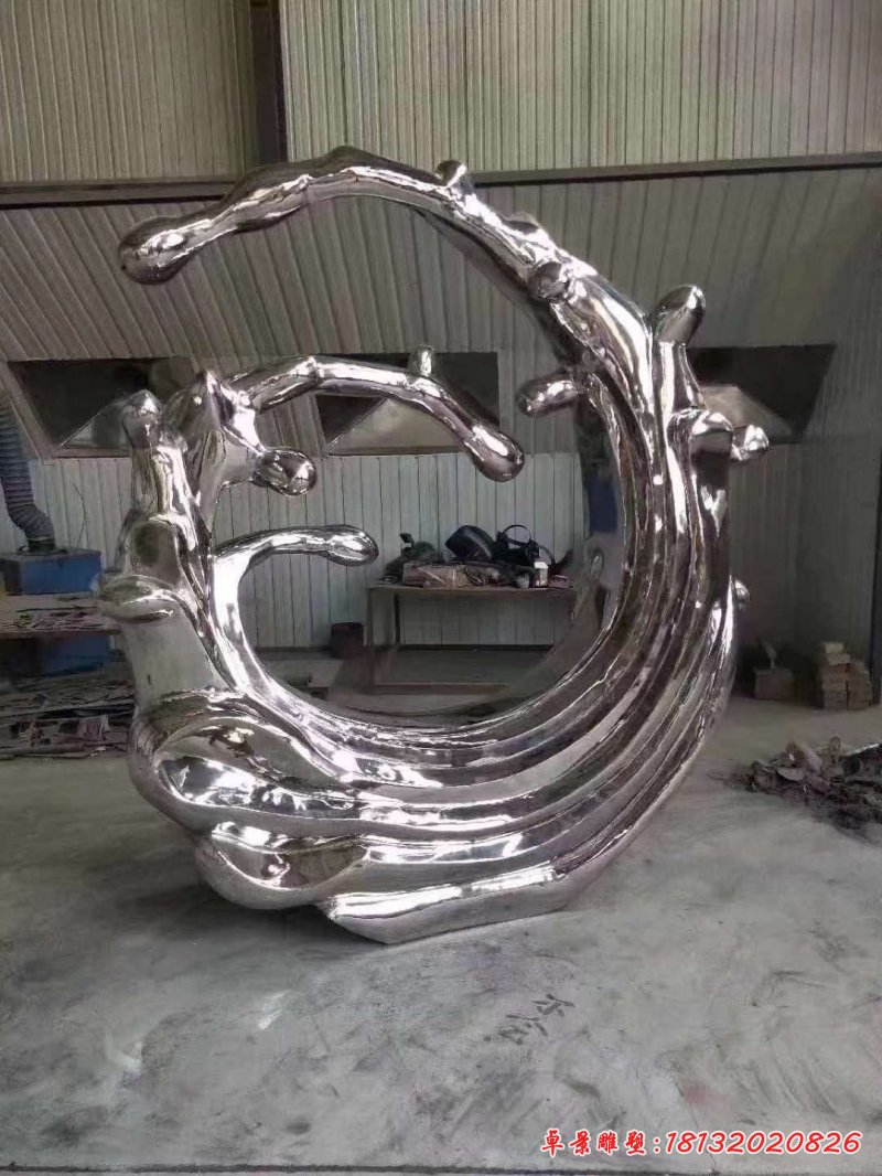 不銹鋼抽象鏡面海浪浪花雕塑2