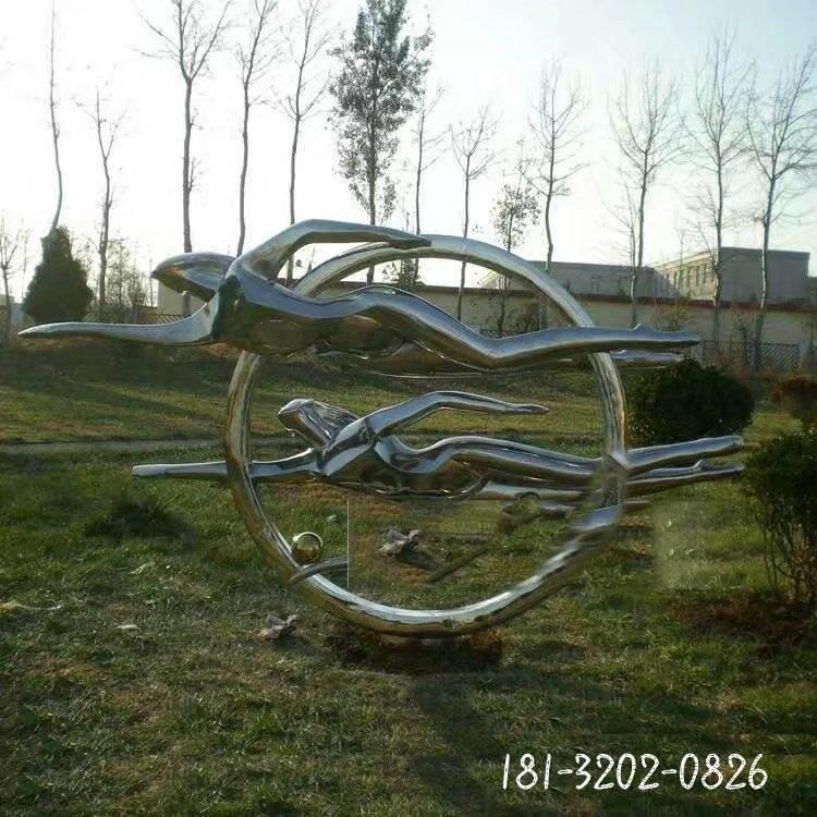 不銹鋼抽象游泳人物公園不銹鋼雕塑