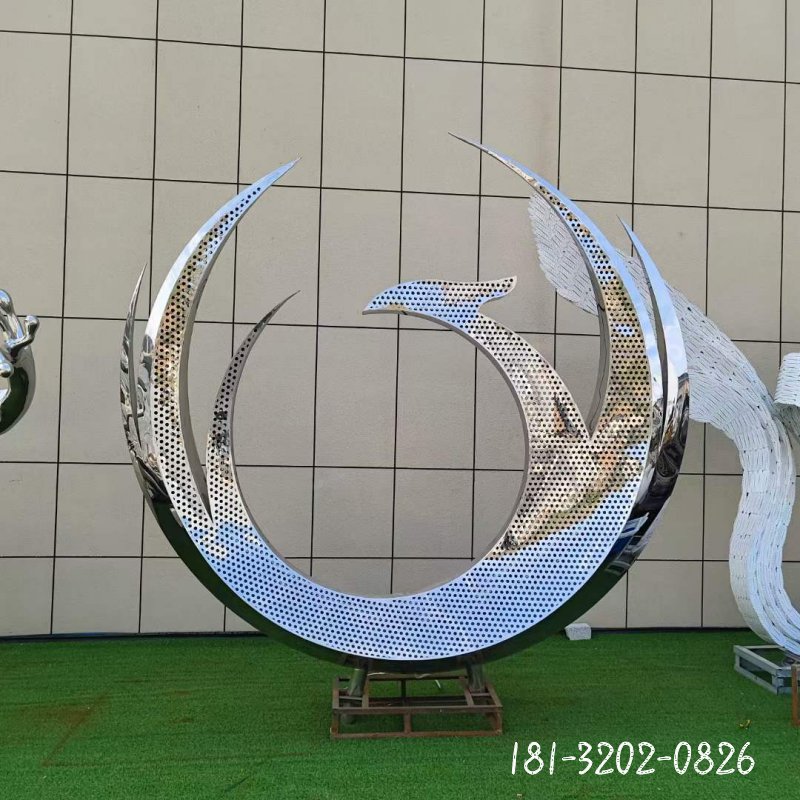 不銹鋼抽象鳳凰月亮雕塑 (4)
