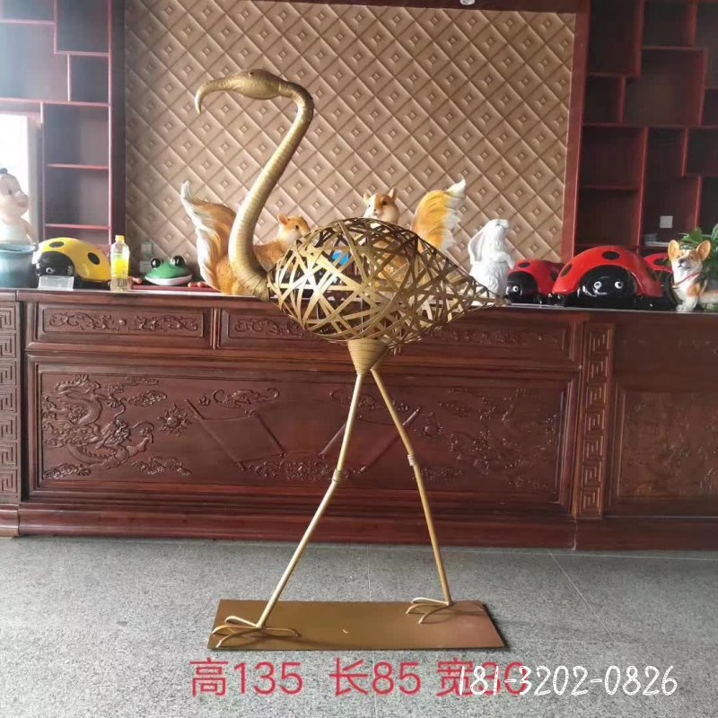 不銹鋼編織火烈鳥雕塑 (4)