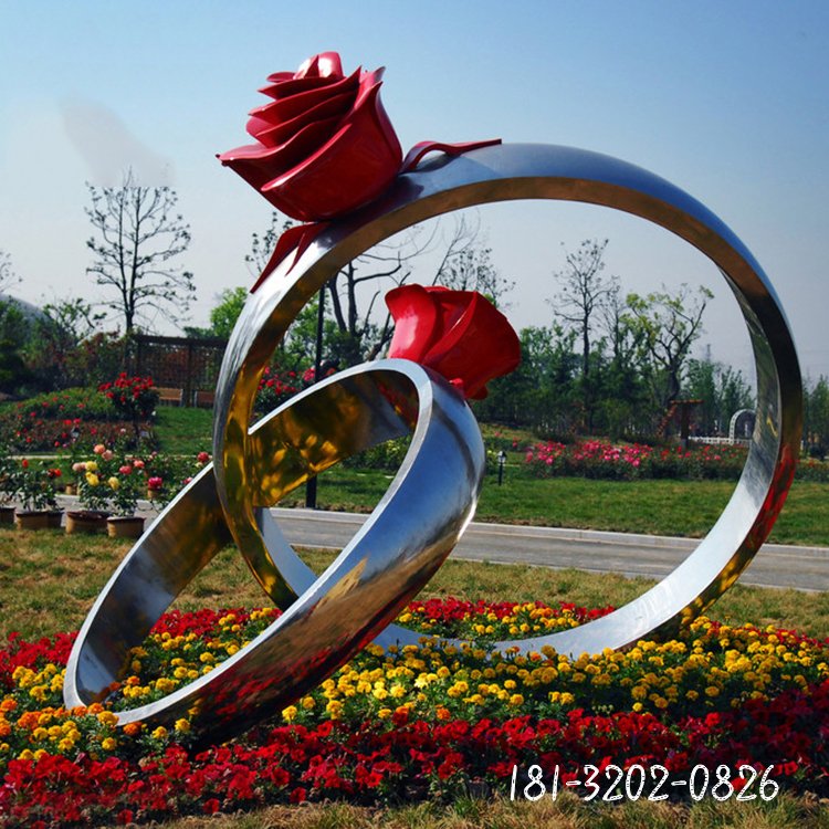 不銹鋼玫瑰戒指雕塑，公園景觀不銹鋼雕塑