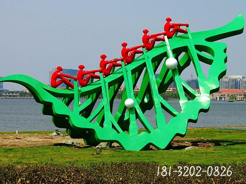 不銹鋼抽象劃船人物雕塑海邊景觀不銹鋼