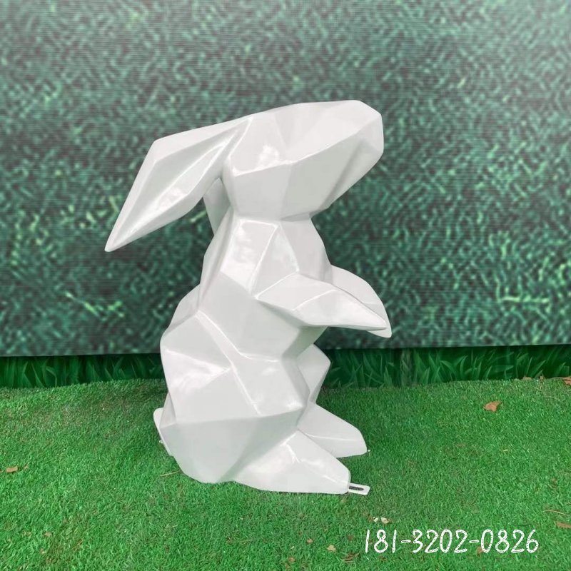 不銹鋼幾何抽象兔子雕塑 (4)