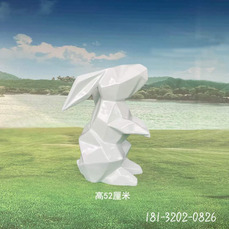 不銹鋼幾何兔子動物雕塑 (1)