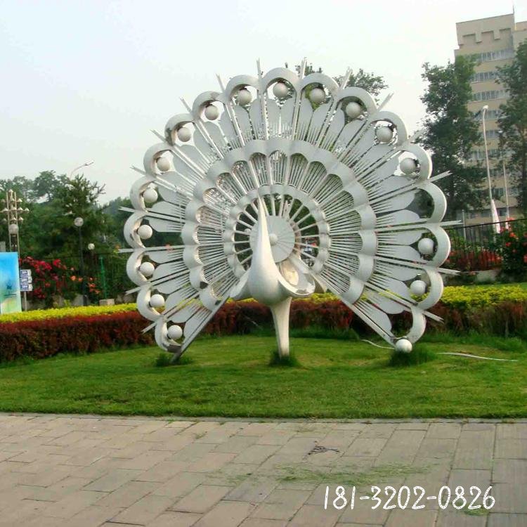 不銹鋼抽象孔雀，公園動物雕塑 (2)