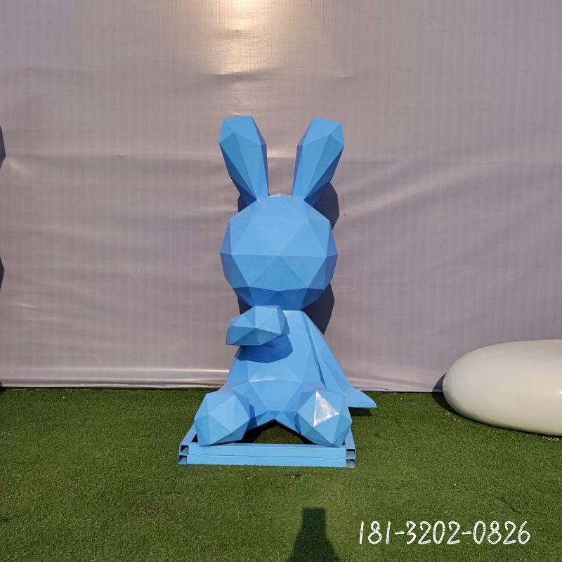 不銹鋼切面兔子動物雕塑 (2)