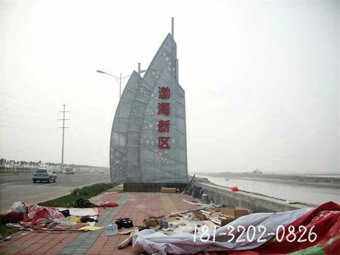不銹鋼船帆雕塑，不銹鋼標志雕塑