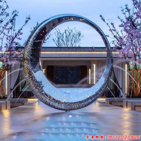 酒店鏡面抽象圓環(huán)水景