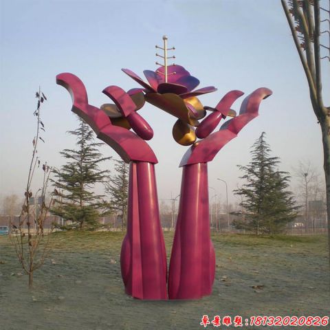 公園抽象雙手和花朵